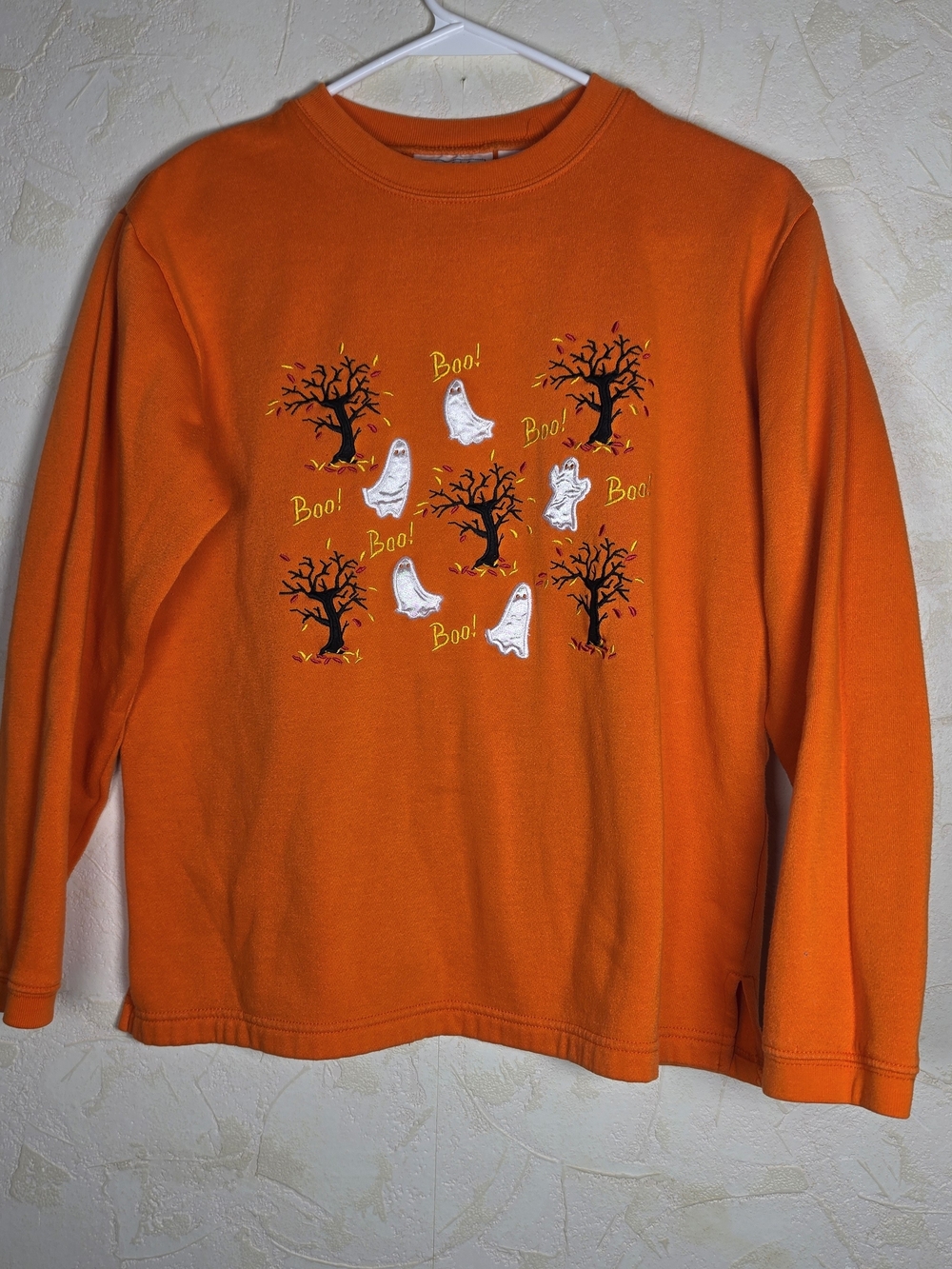 Basic Editions 90s Halloween Ghost Embroidered Orange Sweatshirt Crewneck Small